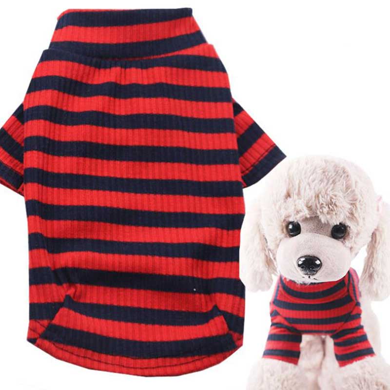 Elastische Dieptepunt Shirt Hond Gestreepte Kleding Katoen Warm Winter T-shirt Kat Puppy Cosstume Apparel Doggyzstyle: Red / XS