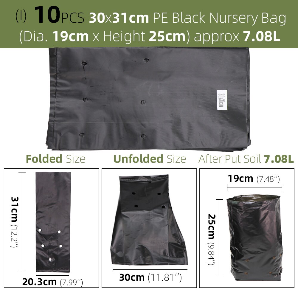 Sacs de pépinière en plastique PE, sacs de culture de plantes, Pots de semis avec trous respirants pour Fruits, légumes, fleurs, fournitures de jardin: I-10PCS