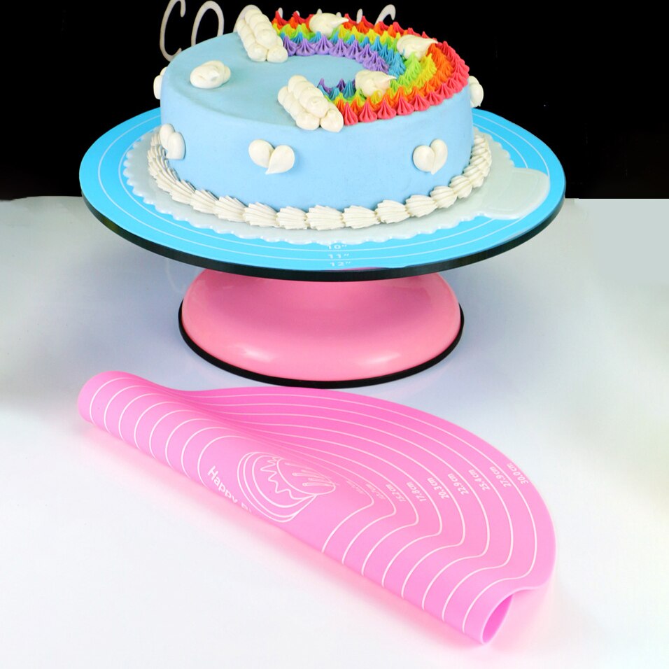 12 Inch Cake Turntable Silicone Mat Non Slip Pad Kneading Cooking Mat Round Silicone Placemat Cake Mat Baking Tool Kitchen