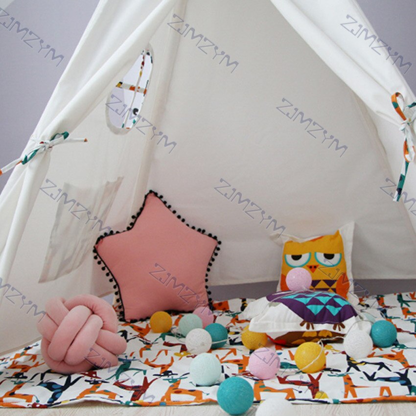 Tente intérieure en toile de coton pour enfants, Support en bois, maison de jeu familiale amovible et lavable, développement des intérêts des enfants