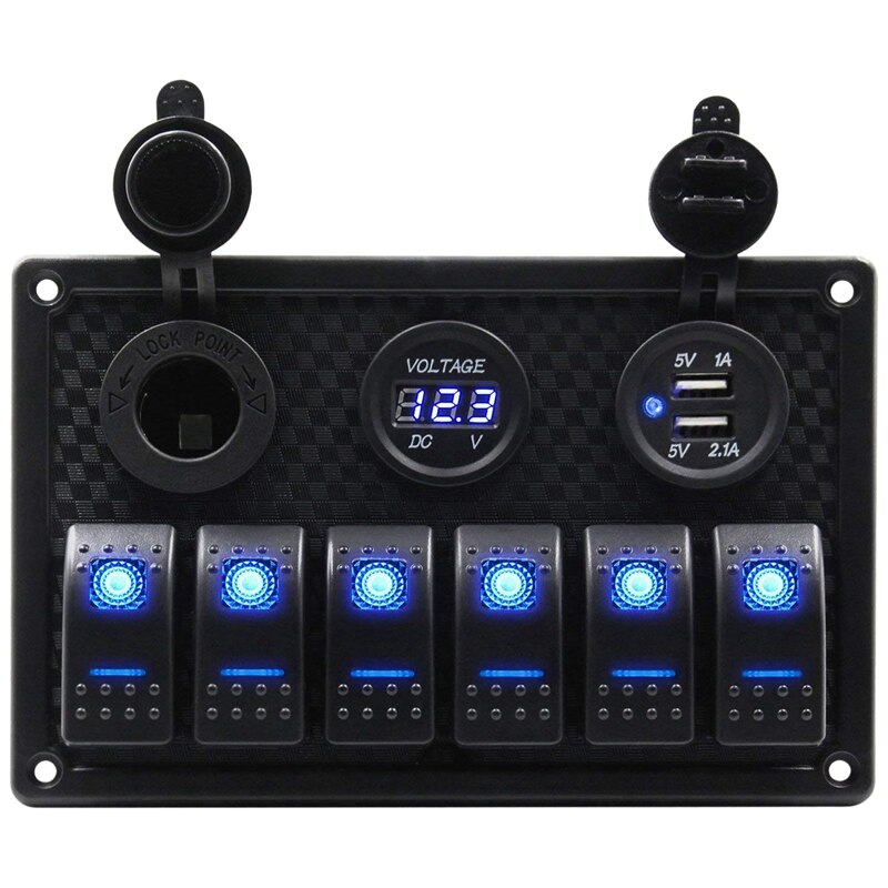 6 Gang Waterproof Marine Boat Rocker Switch Panel with LED Backlight for Car SUV Marine RV Truck Camper Boat: Blue LED