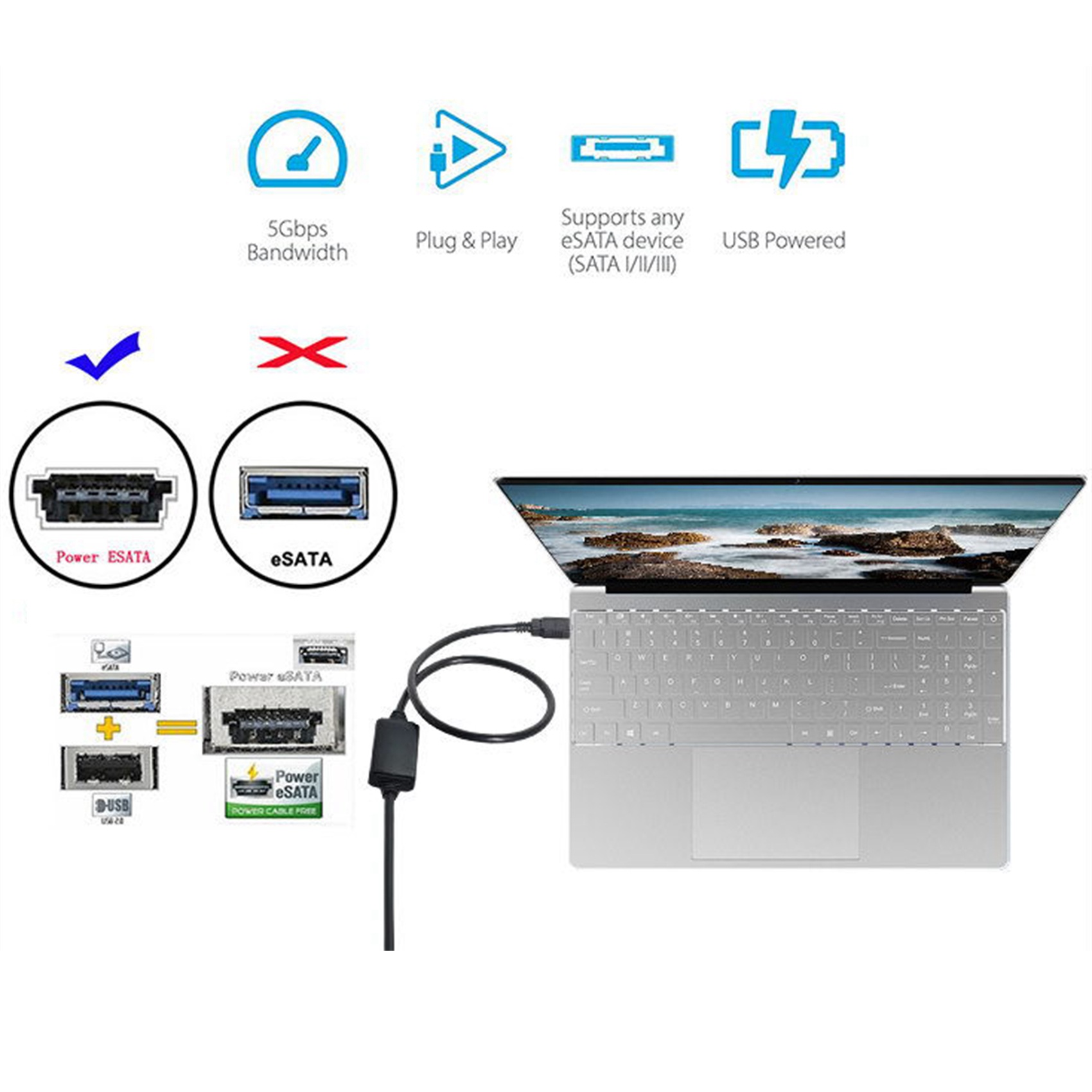 M16KPower nad ESATA DC 5V adapter zasilania na USB 3.0 USB3.0 na HDD/SSD/dziwne Kabel konwertera zasilania ESATA 1M