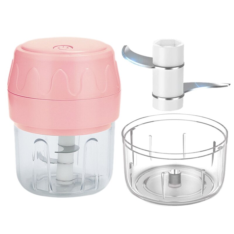 Electric Mini Garlic Chopper Masher Food Slicers , Portable Blender Processor for Pepper Chili Vegetable Nuts Meat: Pink