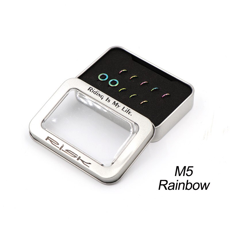 Risico 10 stuks  m5 m6 titanium ti bout afstandhouder universele fiets stuurpen rem schroef ringen pakking voor fiets bouten 5mm/6mm: M5 regenboog