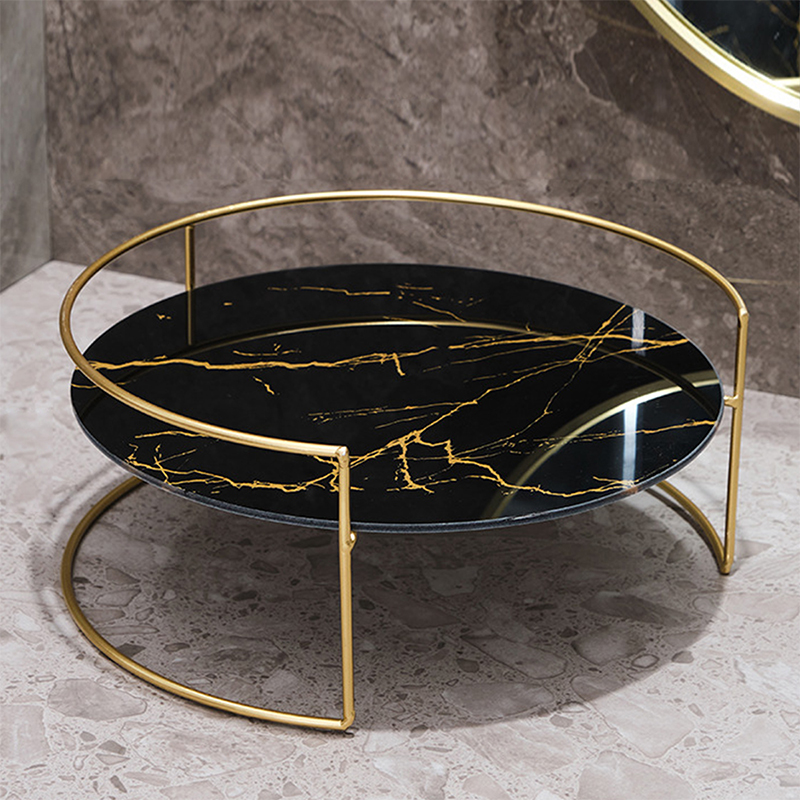 Badkamer Organizer Houder Met Metalen Basis Cosmetische Container Marmeren Patroon Rek Home Party Decoratie Kaarshouder: S / Brons