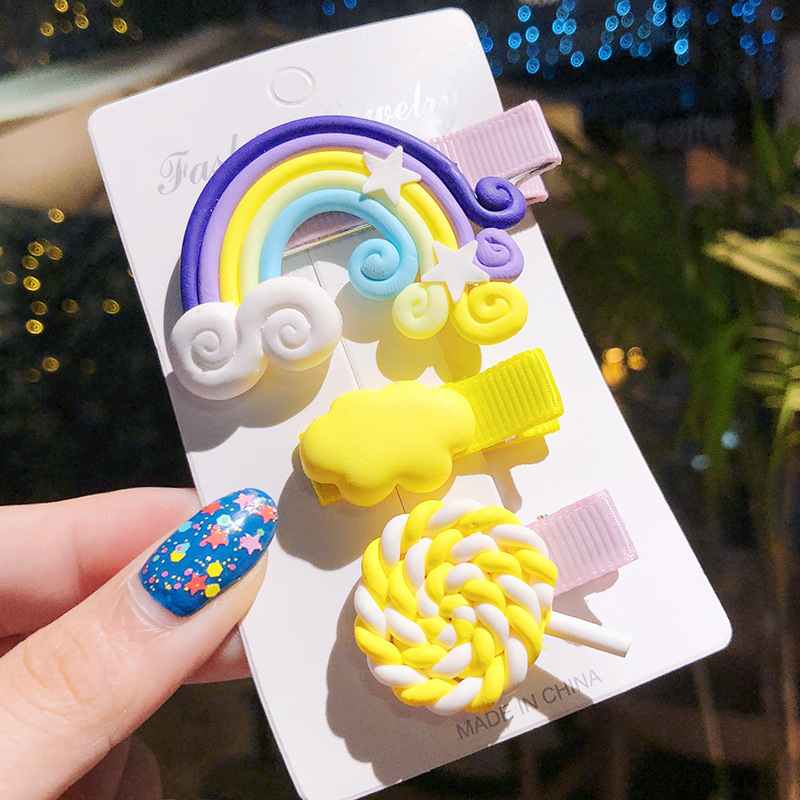 Meisjes Haarspeldjes 3 Stks/partij Candy Kleur Ster Hart Haar Clip Kinderen Bloem Boog Leuke Haarspeld Hoofddeksels Meisje Haar Accessoires: 3pcs yellow