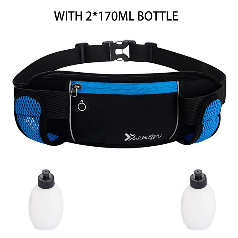 Riñoneras ligeras para hombre y mujer, deportivas, para correr, para exteriores, Neopreno, cinturón de hidratación, riñonera, soporte para teléfono deportivo con 2 botellas: Sky blue