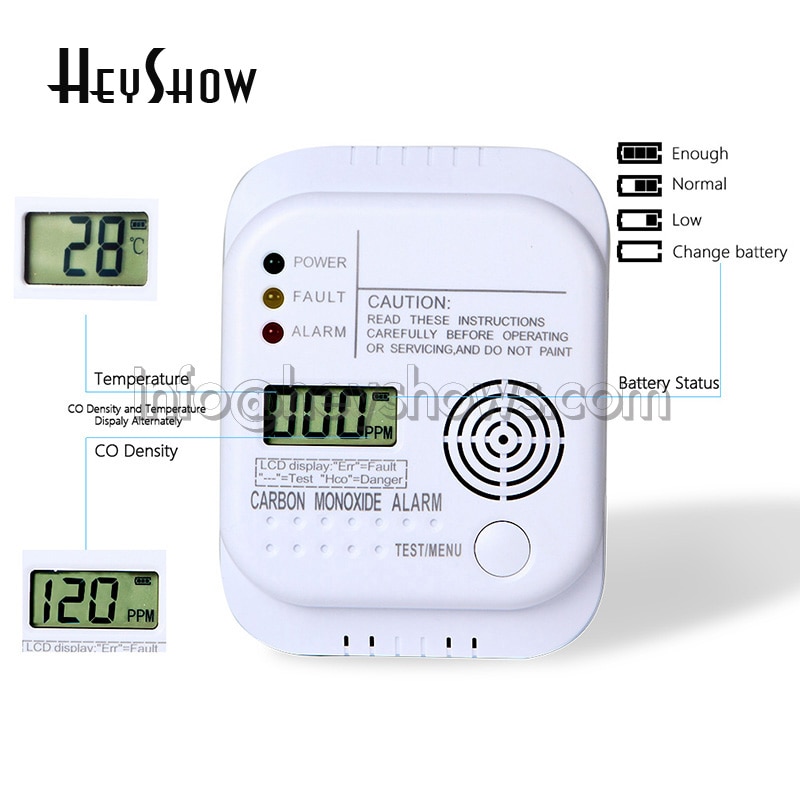 Wall-mounted CO Carbon Monoxide Alarm Detector LCD Digital For Home Security Independent Sensor Safety