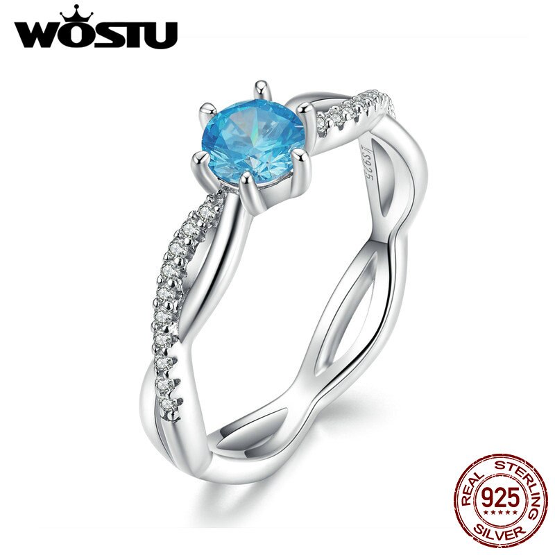 WOSTU 925 Sterling Silber Verflochten Liebe Hochzeit Ring Blau Zirkon Kristall Stapelbar Finger Für Frauen Schmuck CQR547