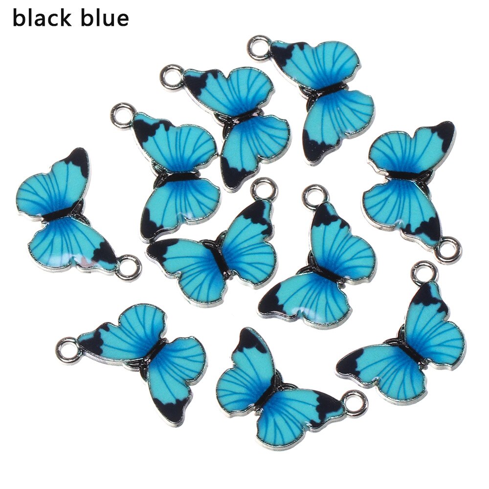 Colgantes de mariposa de esmalte azul, accesorios de joyería hechos a mano, 10 piezas: black blue