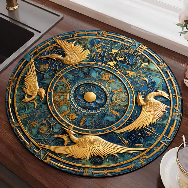 Chinese Stijl Ronde Diatomeeën Modder Drainage Mat Eettafel Thee Bar Mat Eettafel Tafelgerei Isolatiemat: Black / Rond