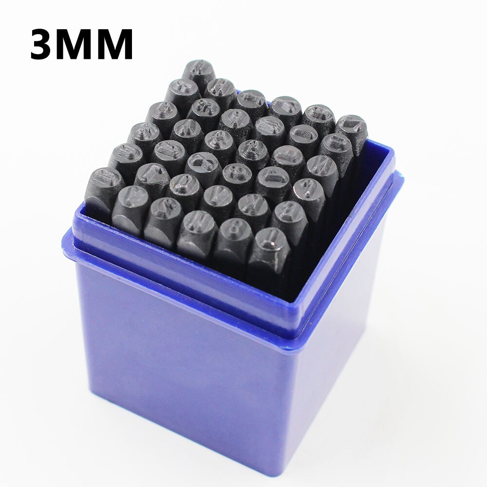36Pcs Letter Punch Stamp Tool Alphanumeric Stamping Pressing Kit Leather Craft DIY Metal Steel Punch Stamp Seal Tool: size 3mm