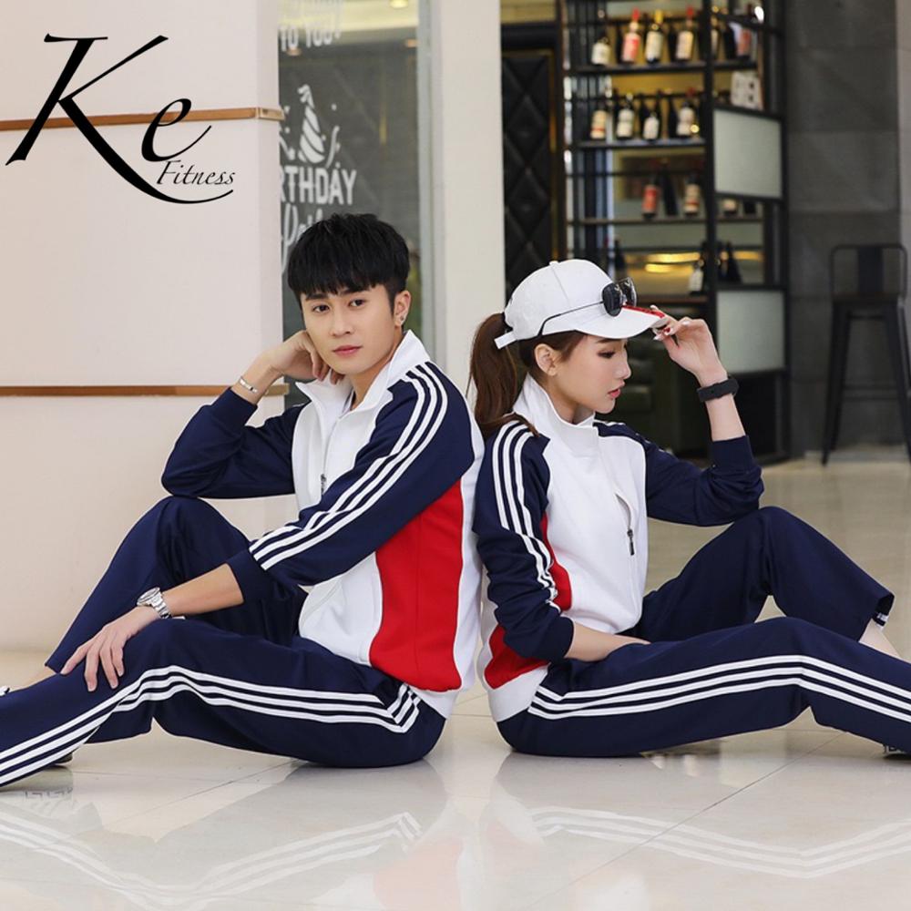 Ke sportpak heren dames unisex paar hardloop sportkleding grote maat extra plus sportset trainingspak koppels gestreept