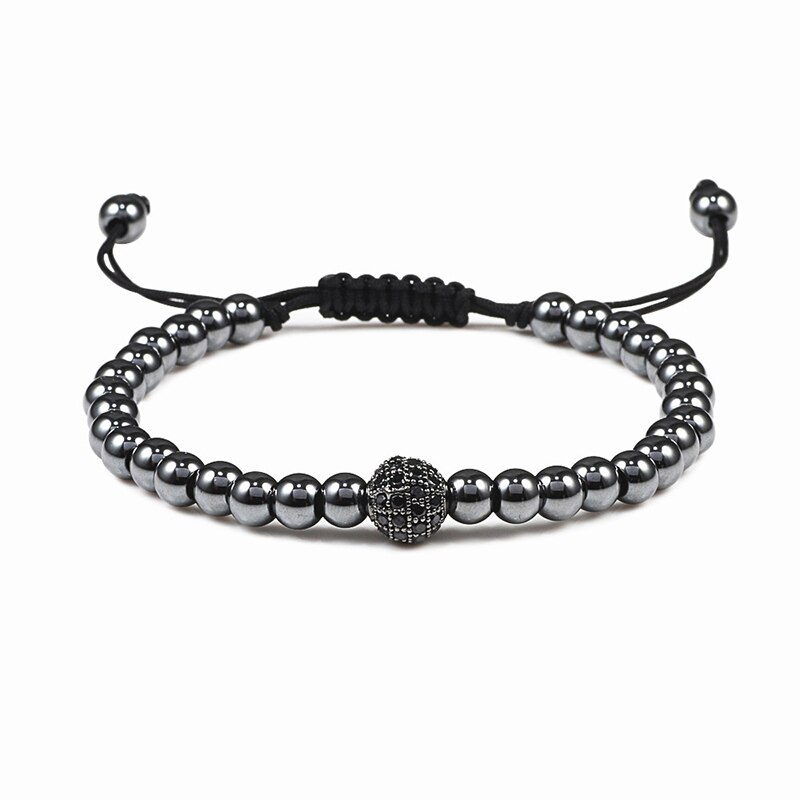 Neue Pflastern CZ Kupfer Perlen Armbänder Schwarz handgefertigt Kristall Schädel Leopard Kopf Krone Würfel Verstellbaren Ständer Armbinde für Frauen Männer: ball