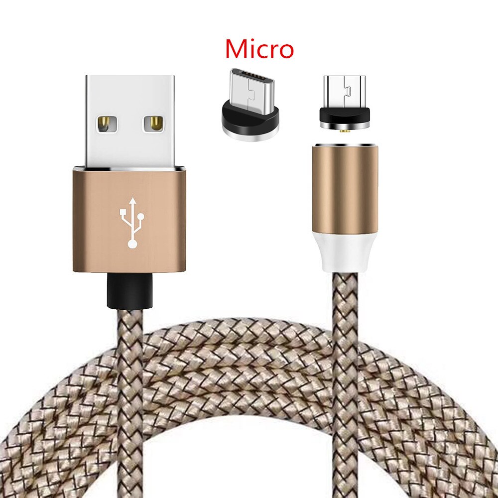 Magnétique Micro USB Câble de Charge Redmi 7A 6 5 vivo S1 Oppo A9 R11 Téléphone chargeur Mural Pour Huawei Y5 Y6 Y7 Y9 8A honneur 8X: Only Gold 1M Cable