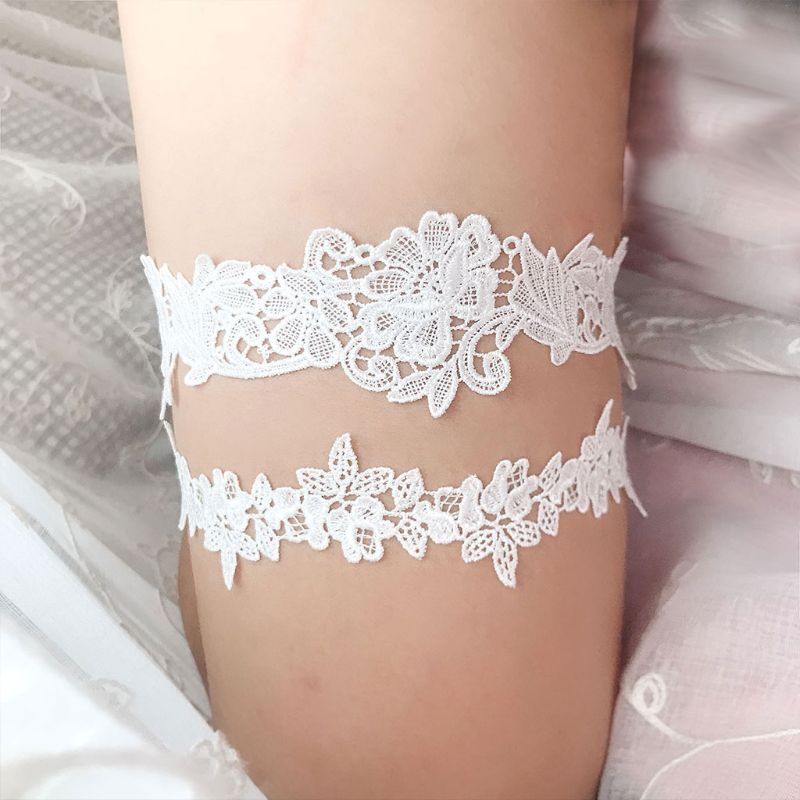 2 unids/set ligas de pierna de novia de boda para mujer Color sólido negro/blanco encaje flor hueco bordado anillos elásticos de goma