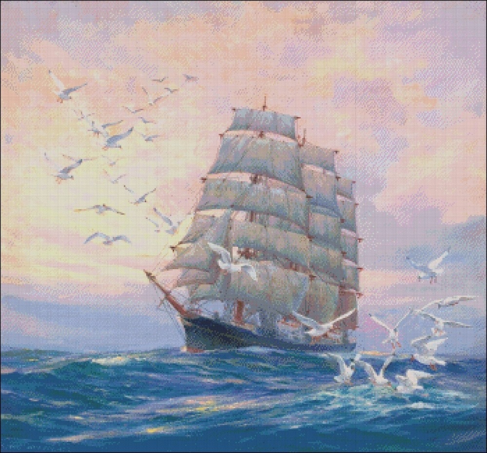 Un bateau à voile-Kits de point de croix comptés-couture à la main travaux manuels pour broderie 14 ct ensembles de point de croix couleur DMC