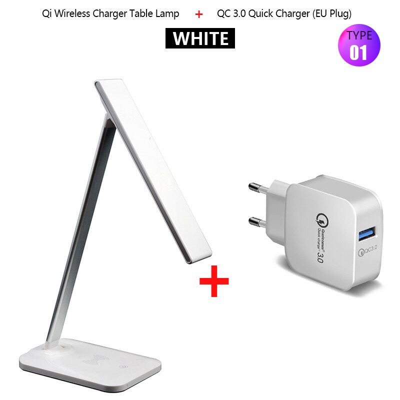 Desk Talbe Lamp Draadloze Opladen 10W Voor Samsung S20 S9 S8 Note 10 + Iphone 11 X Xr Pro max Smartphone Usb Draadloze Laders Pad: Type 1 White QC3.0