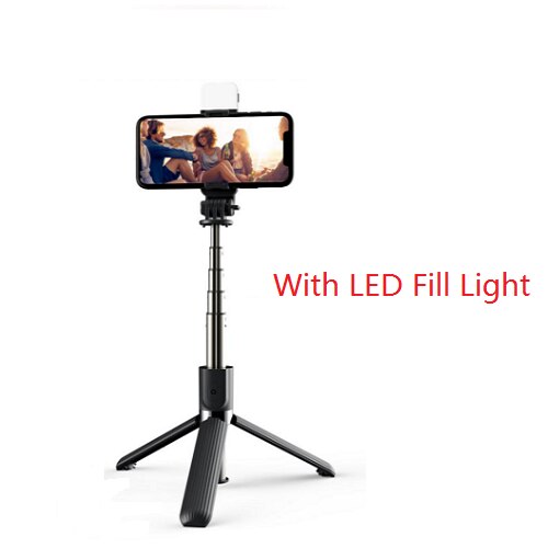 FANGTUOSI Bluetooth Selfie Stick Monopod mini trípode con luz de relleno LED y Disparador remoto para el teléfono móvil: Black