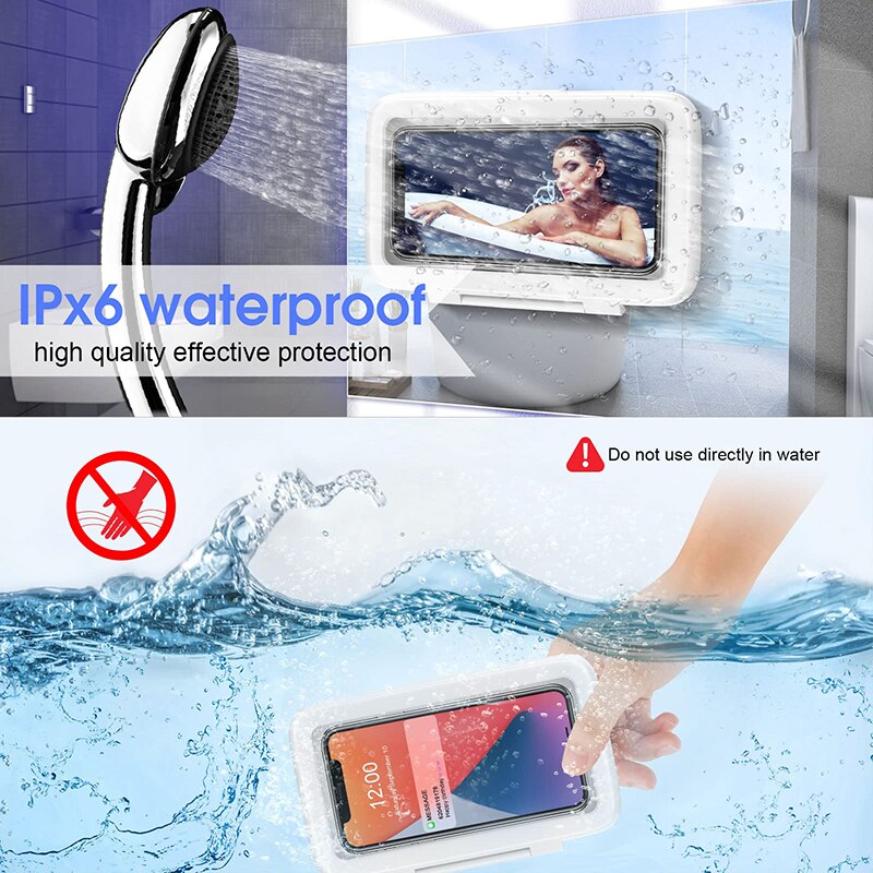 Shower Phone Holder Waterproof 360° Rotation Shower Phone Case HD Touch Screen Wall Mount up to 6.8inch Bathroom Accessories