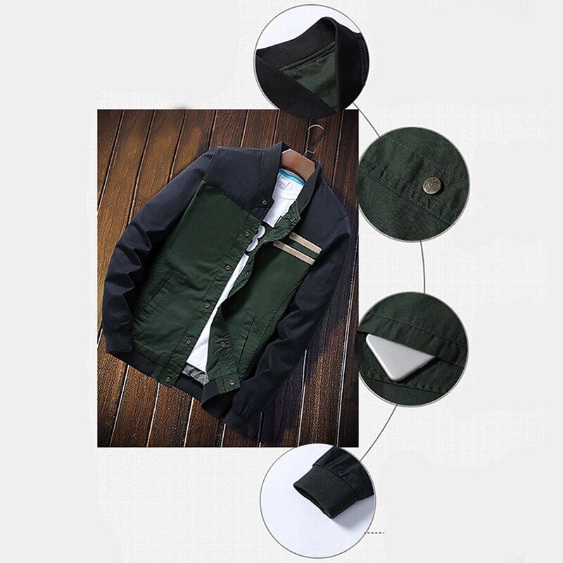 Slim Mens Patchwork Coats Autumn Men Casual Coat Jacket Stand Collar Long Sleeve Sports Jackets