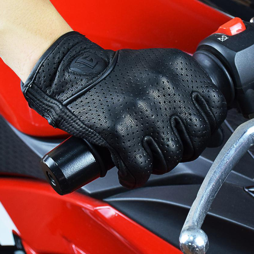 Motorcykelhandskar i läder, sommar, andningsbara, herrhandskar, motocrosshandskar, touchfunktion, svarta