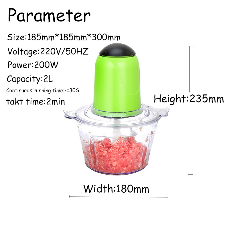 200W 2L Electric Chopper Electric Meat Grinder Kitchen Shredder Food Chopper Stainless Steel Blade Electric Kitchen Tools
