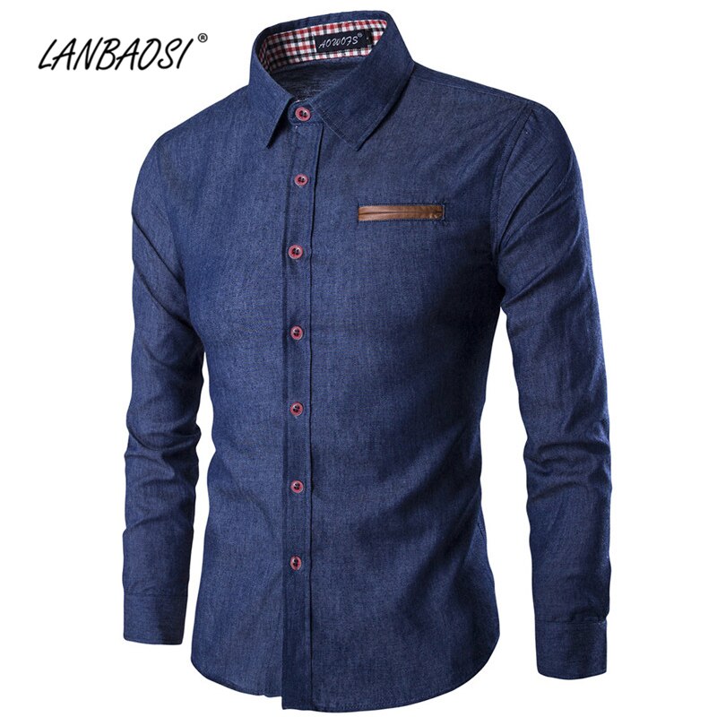 Lanbaosi jeansskjorter til menn skånsom uformelt tynn dongeriskjorte langermet jean cowboy herreklær camisa masculina