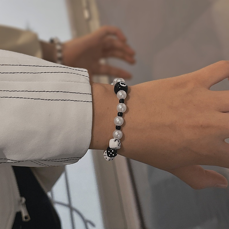 Nuovo braccialetto da biliardo nero con perline a 8 mani da donna, uomo, croce, accessori per gioielli di moda fortunati