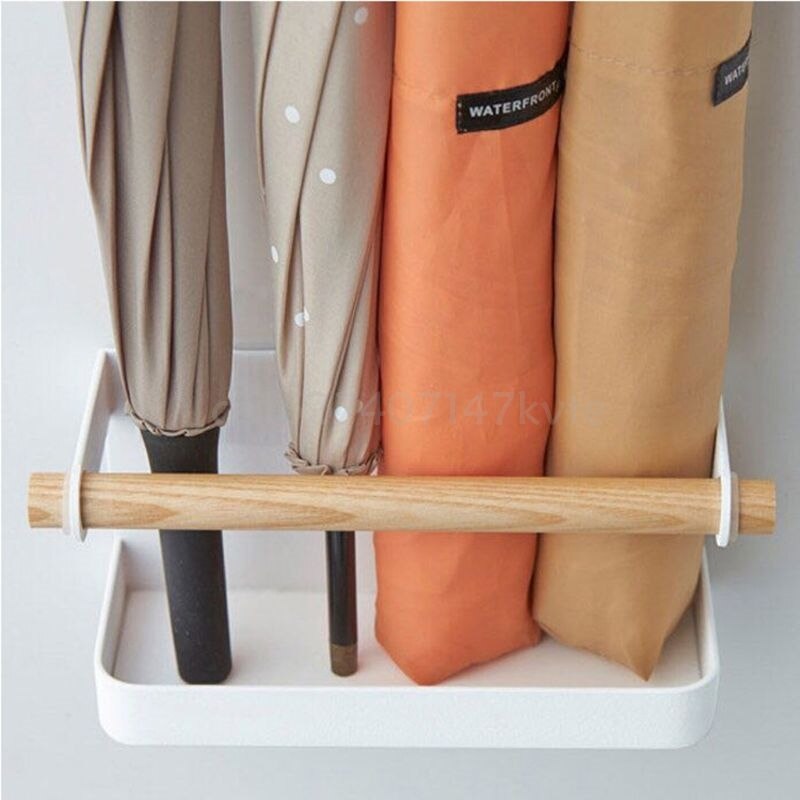 2pcs/set Nordic Style Iron Wood Magnet Storage Rack Wall Mounted Umbrella Stand