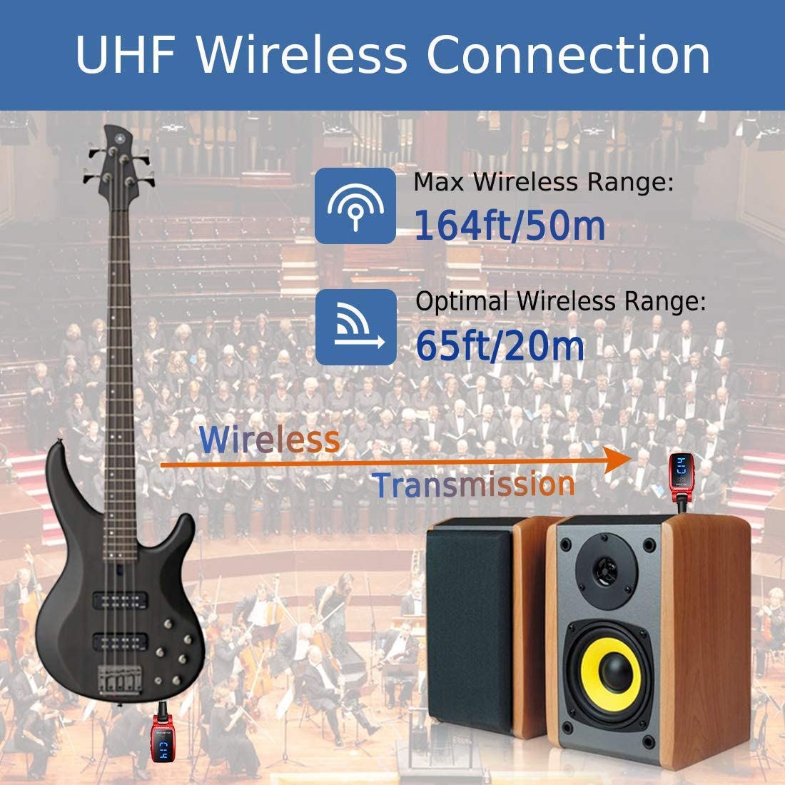 XIAOKOA Bezprzewodowy system gitarowy Akumulatorowy ulepszony ekran LED 15 kanałów Bezprzewodowy nadajnik gitarowy UHF Odbiornik do elektrycznego