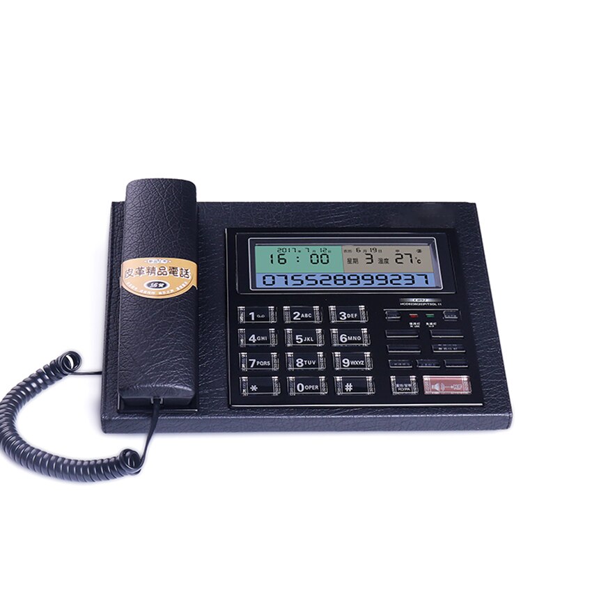 Leather Home Landline Phone with Caller ID, Voice Report, Call Hold, Alarm Clock, Backlit, Corded Phone Telephone for Office