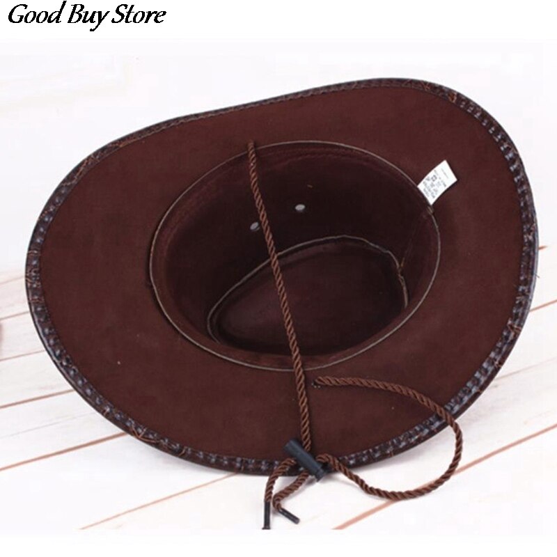 Leather Western Cowboy Hat Gentleman Wide Brim Retro Sun Hats Summer Beach Breathable Travel Chapeu Sombrero Jazz knight Caps