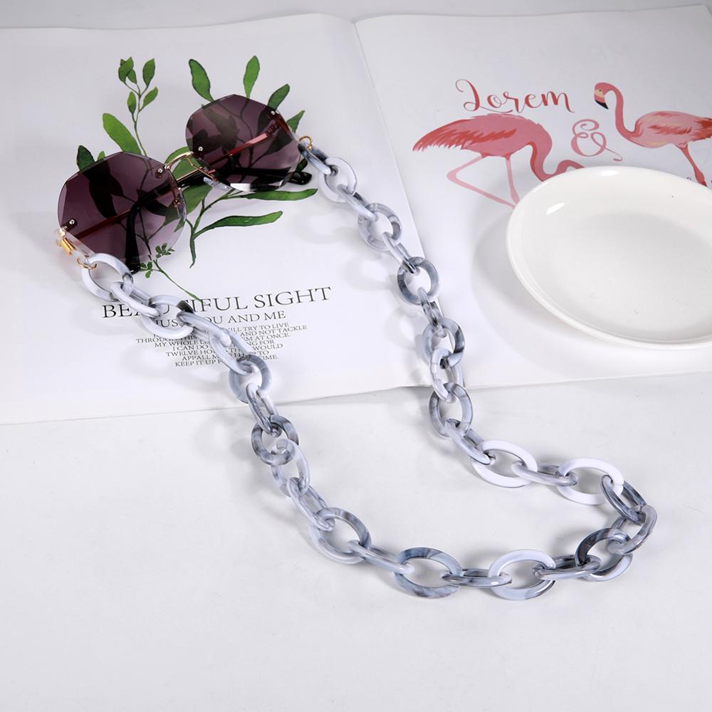 Skyrim bohême large acrylique lunettes de soleil chaîne lanière anti-dérapant lecture lunettes chaînes lunettes cordon cou sangle corde pour les femmes: Gray