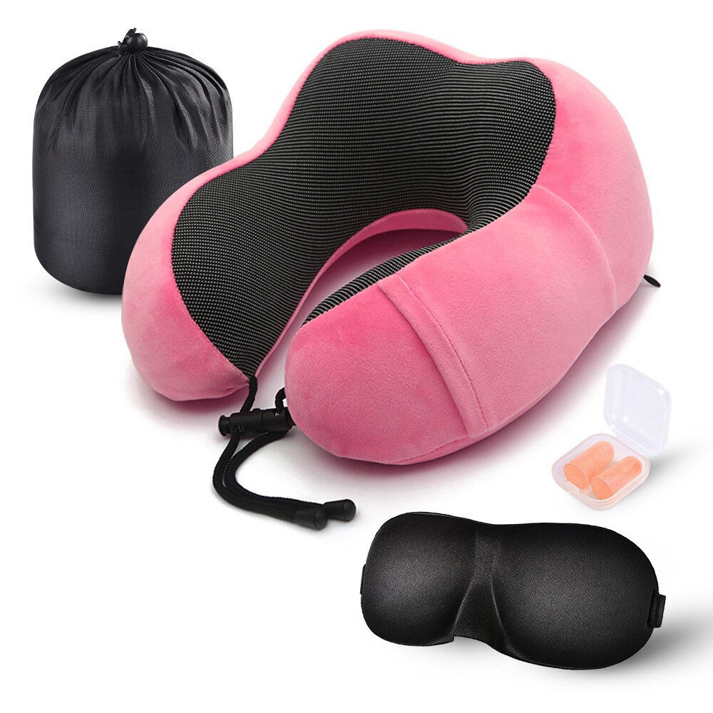 Travel Pillow Memory Foam Neck Pillow Airplane Travel Kit with 3D Eye Masks, Earplugs and Luxury Bag