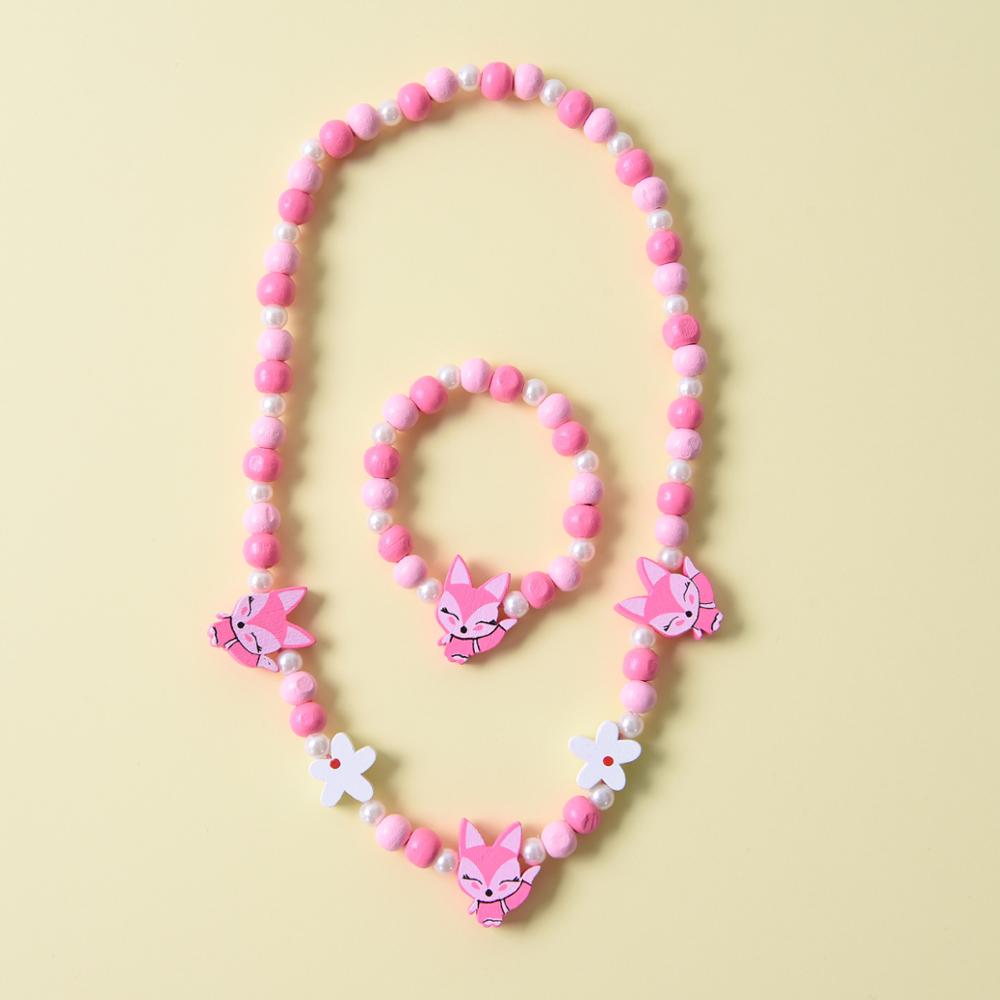 8 Color Natural Wood Colorful Beads Cute Animal Necklace Bracelet Set For Children's Jewelry Girl Birthday: X00013