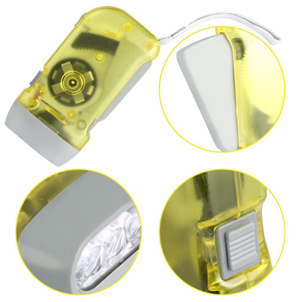 ICOCO Flashlight 3 LED dynamo Hand Pressing Crank Power Wind Up Torch Light Crank Traveling Camping Lamp Lights