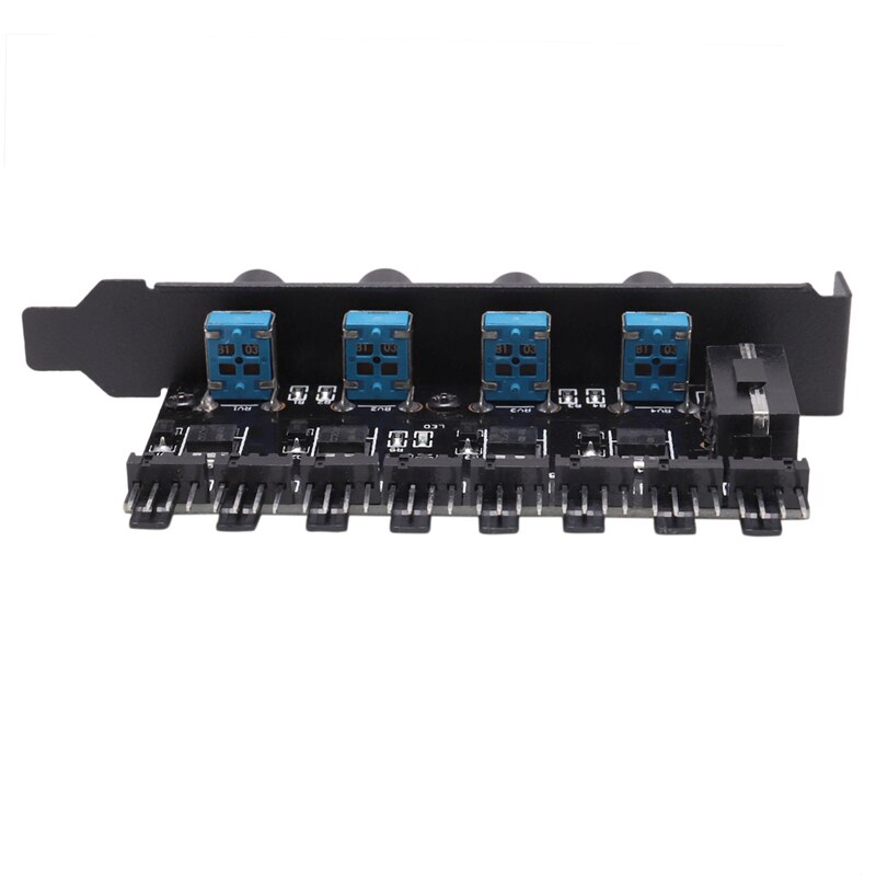 PC 8 Channels Fan Hub 4 Knob Cooling Fan Speed Controller For CPU Case HDD VGA PWM Fan PCI Bracket 12V Fan Control Power Supply