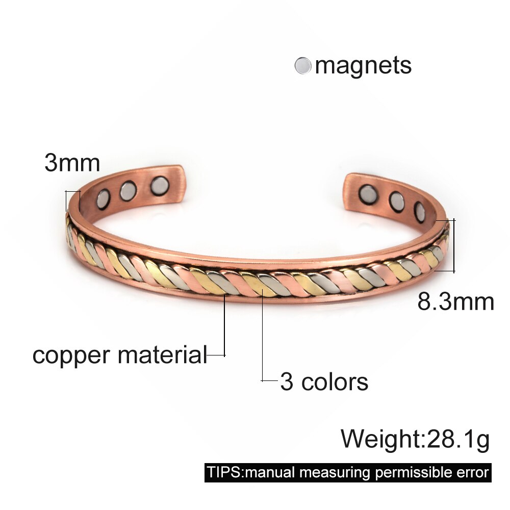 Pure Copper Magnetic Bracelet Benefits 8.3mm Adjustable Cuff Copper Magnetic Bracelet Arthritis Pain Relief Energy Bracelet Men