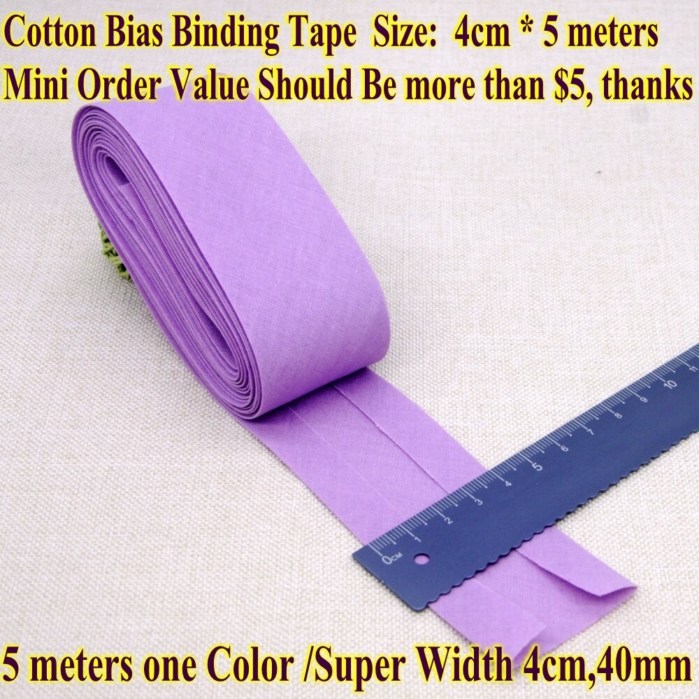 Ruban à biais en coton, taille 4cm, 40mm, 5 mètres, très large, pliable, pour bricolage, matériel de couture, fait à la main: Light Purple 5m