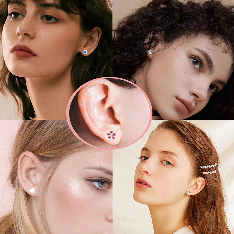 2PCS/Set Stainless Steel Heart Moon Earbone Stud Screw Ball Stud Earrings for Women Ear Tragus Cartilage Body Piercing