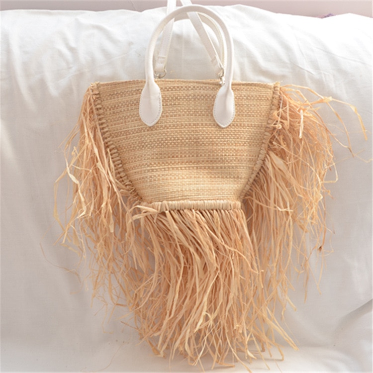 Merk kwast geweven raffia stro strandtas geweven schoudertas raffia cirkel rotan tassen bohemian zomer vakantie casual tas