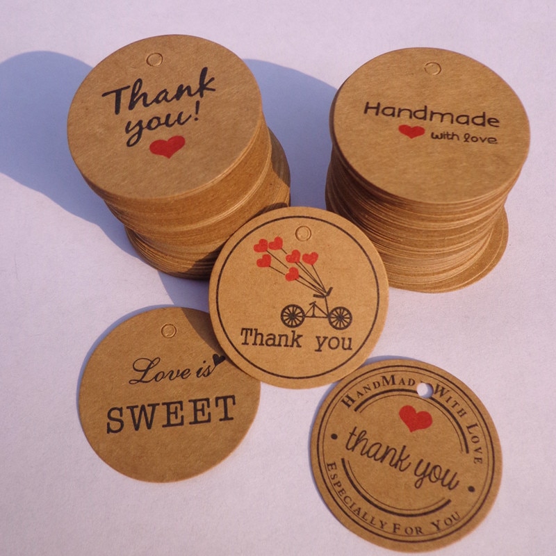 100 Pcs Thank You Handmade Thanks To Red Hearts Kraft Paper Tag Tag Card Tag