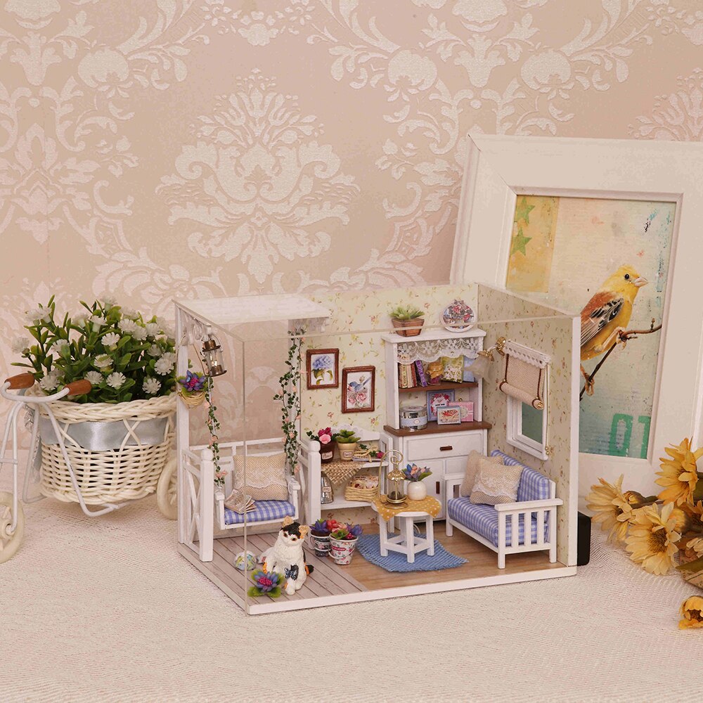 Poppenhuis Meubels Diy Miniatuur 3D Houten Miniaturas Poppenhuis Speelgoed Voor Kinderen Verjaardagscadeautjes Casa Kitten Dagboek H013