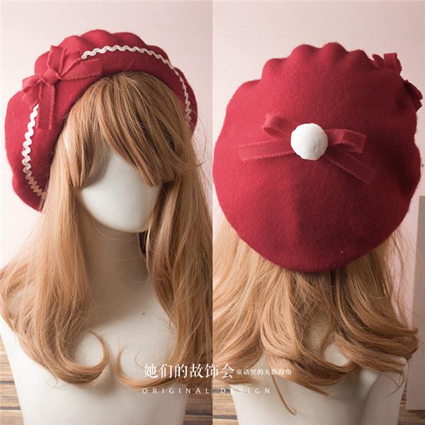 Lolita hat fransk baret uld kasket beanie ski butterfly pige kvinder klassisk 17 farver: 7