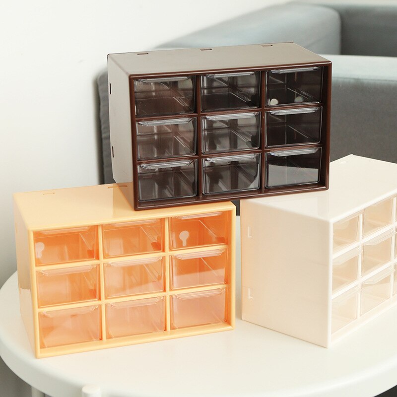3 Color Durable Cartoon 9 Grids Drawer Jewelry Eraser Tape Lipstick Stationery Storage Box Office Desk School Household H6399