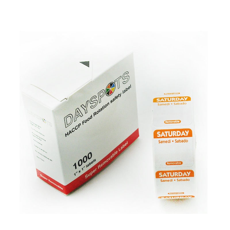 DaySpot HYDS-RL1x1 Each Day of Week Removable Labels 1"X1" Inch Date Stickers for Food Storage Rotation, 1000 labels/roll