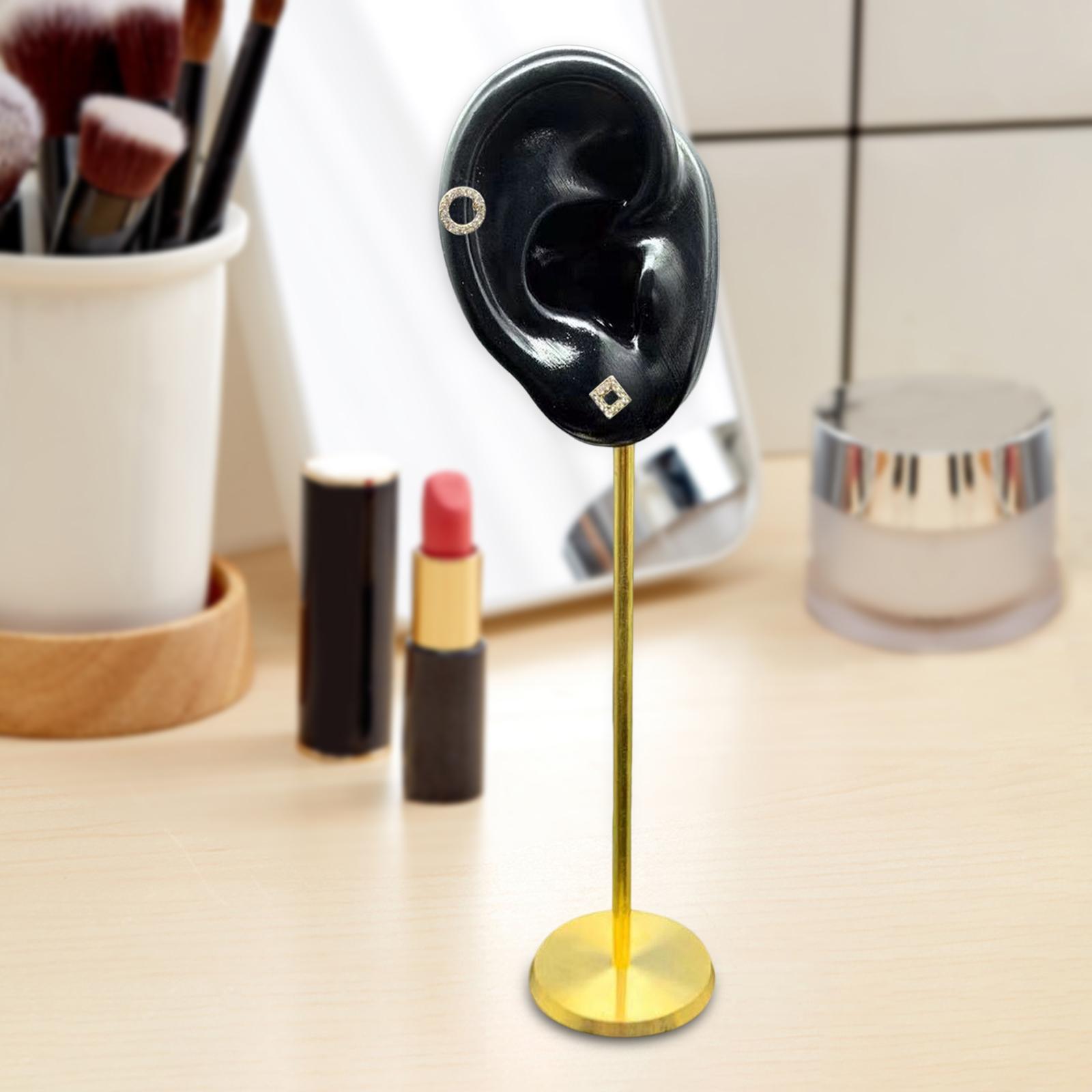 Soportes de exhibición duraderos para pendientes, modelo de oreja humana, soporte para perno prisionero, Base redonda de silicona suave, soporte para maniquí de cumpleaños, organizador de pendientes: Negro