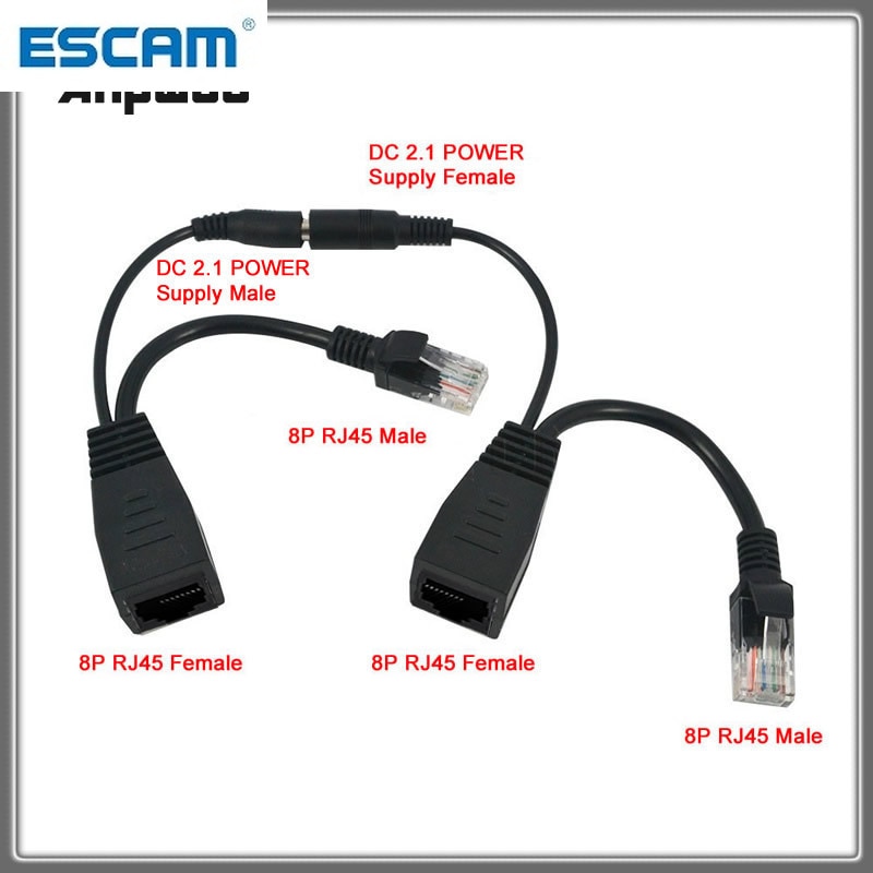 POE Adapter cable RJ45 Injector Splitter Kit Tape Screened Passive Power Over Ethernet 12-48v Synthesizer Separator Combiner