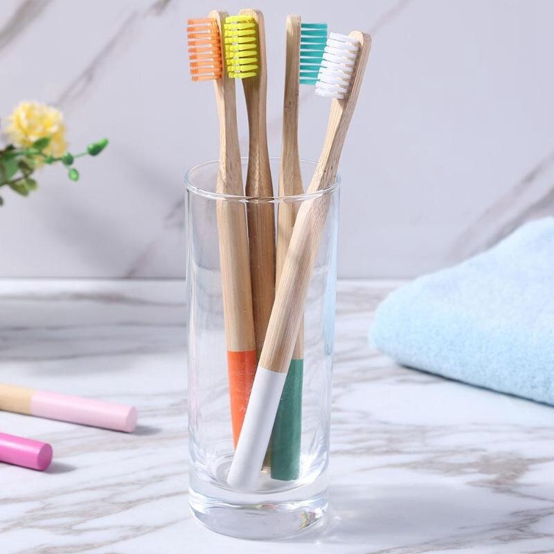 10-Pack Bamboo Toothbrush Medium Bristles Biodegradable Plastic-Free Toothbrushes Cylindrical Low Carbon Eco Bamboo Handle Brush